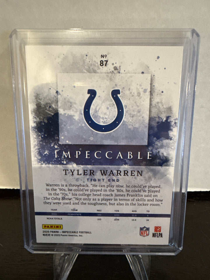 Tyler Warren 2025 Panini Impeccable Silver Parallel Rookie, 01/60