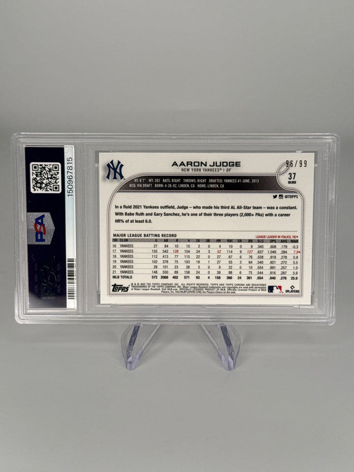 Aaron Judge 2022 Topps Gilded Collection Gold Refractor, 96/99, PSA 10 Gem Mint