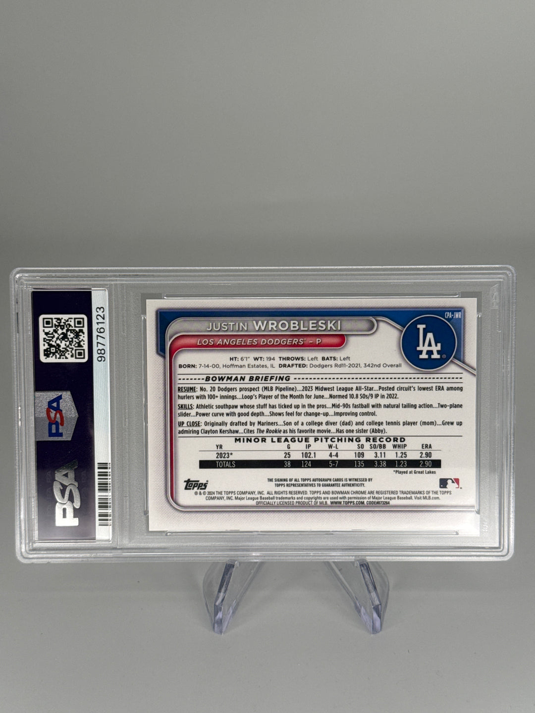 Justin Wrobleski 2024 Bowman Chrome Speckle Refractor 1st Auto, 207/299, PSA 10 Gem Mint
