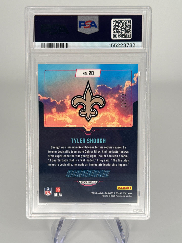 Tyler Shough 2024 Panini Rookies & Stars Airborne Ice FOTL Rookie, 02/22, PSA 10 Gem Mint