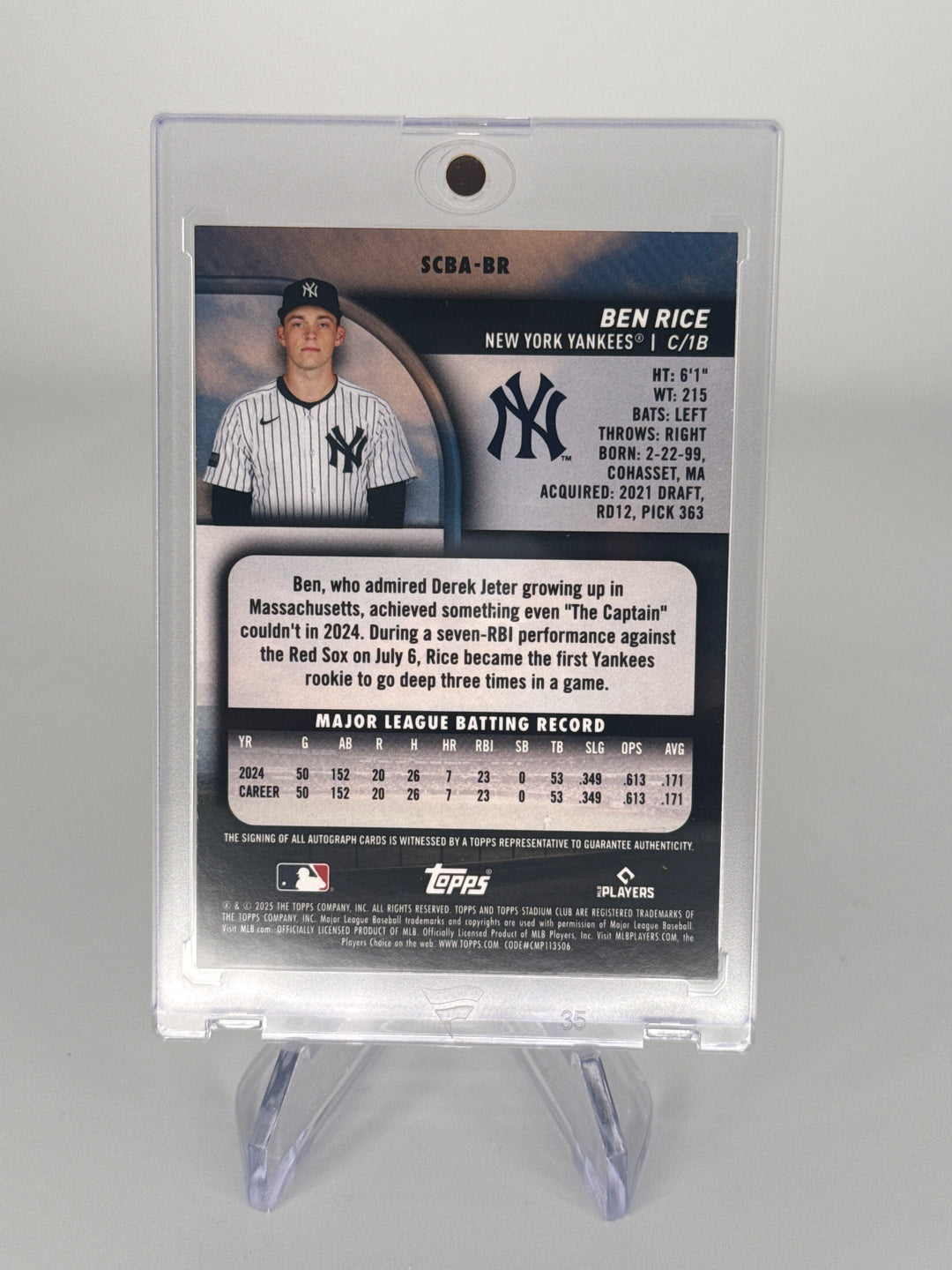 Ben Rice 2025 Topps Stadium Club Rookie Auto