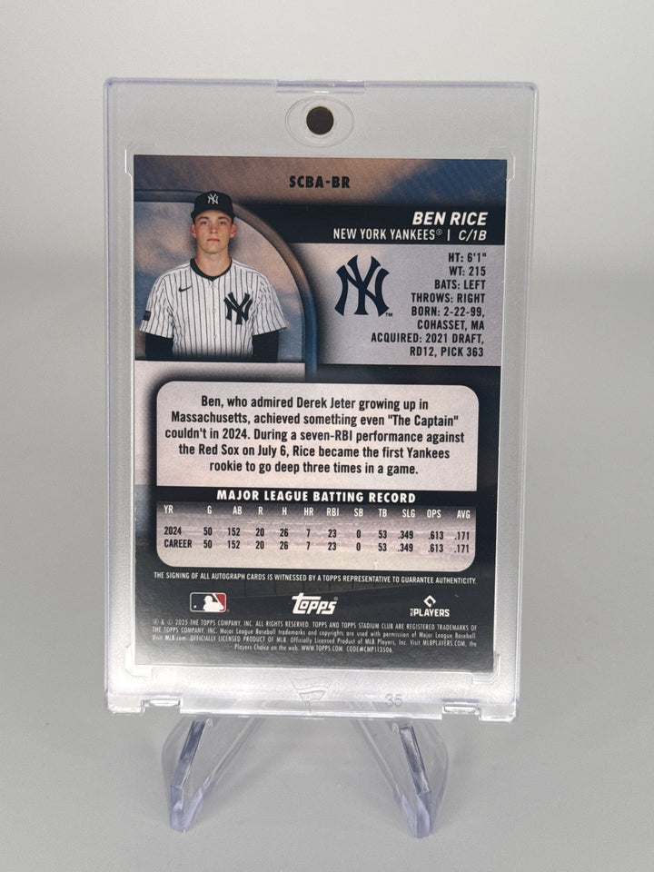 Ben Rice 2025 Topps Stadium Club Rookie Auto