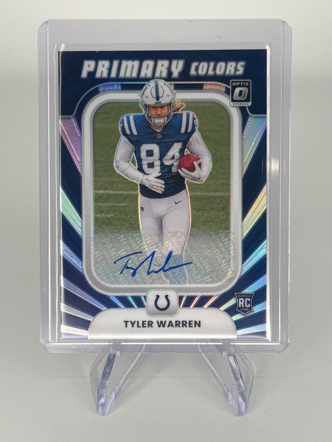 Tyler Warren 2025 Panini Donruss Optic Primary Colors Rookie Auto, 184/199