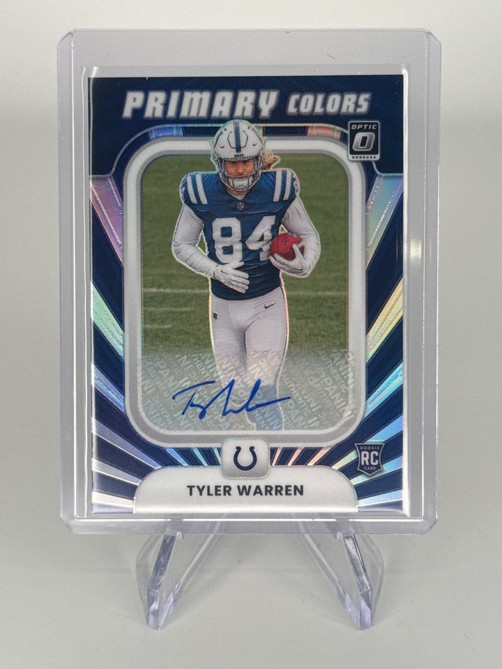 Tyler Warren 2025 Panini Donruss Optic Primary Colors Rookie Auto, 184/199