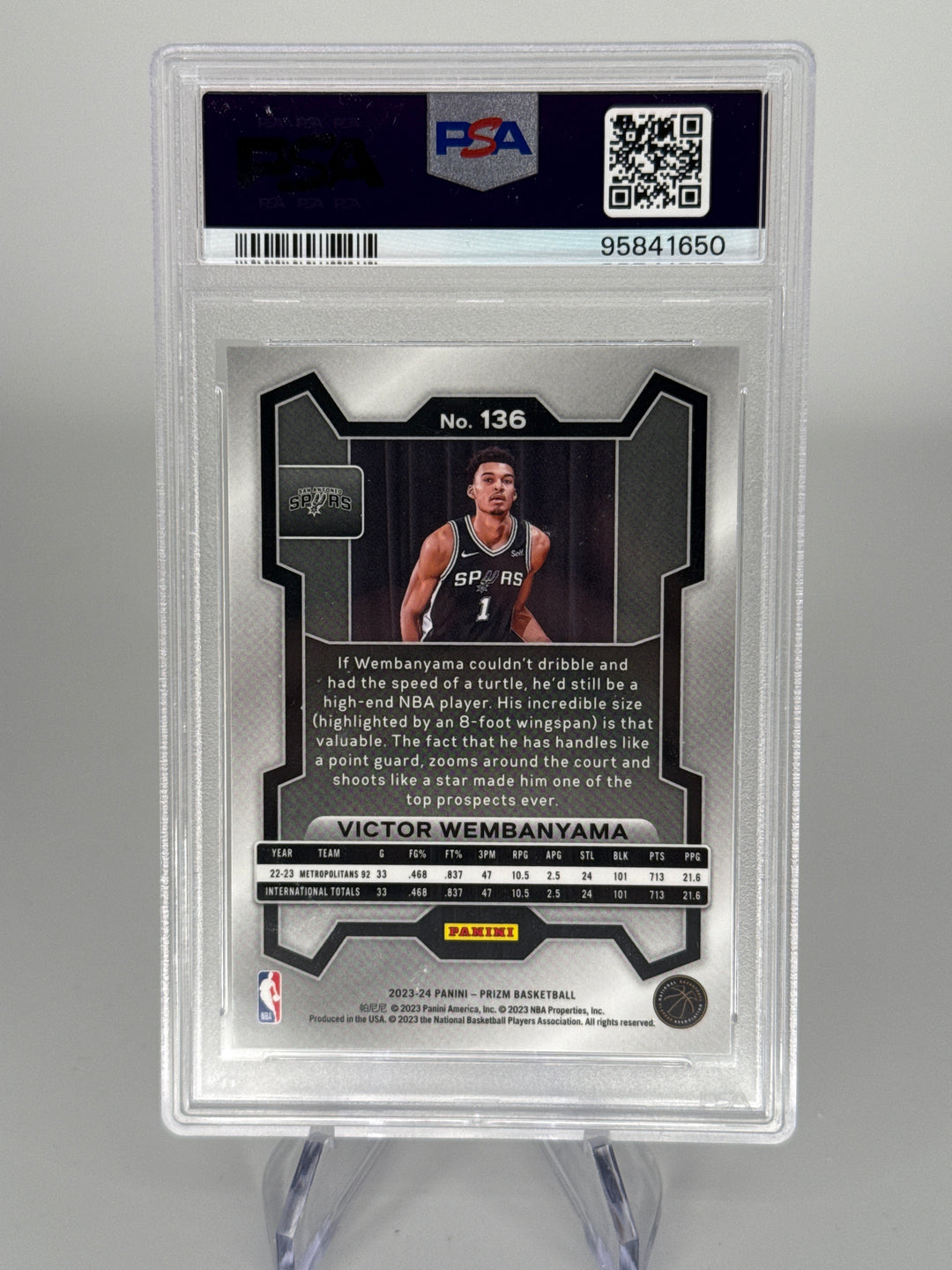 Victor Wembanyama 2023-2024 Panini Prizm Rookie, PSA 10 Gem Mint