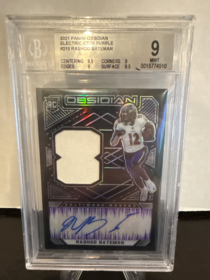 Rashod Bateman 2021 Panini Obsidian Electric Etch Purple Rookie Patch Auto, 38/40, BGS 9 Mint