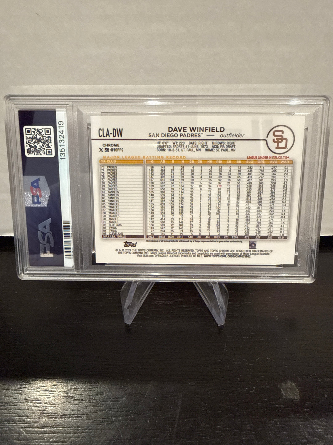 Dave Winfield 2024 Topps Chrome Legends Auto Orange Refractor, 14/25, PSA 10 Gem Mint