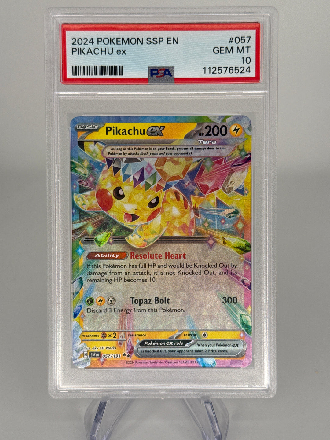Pokemon TCG 2024 Pikachu EX Surging Sparks Double Rare, 057/191, PSA 10 Gem Mint