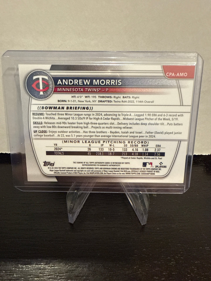 Andrew Morris 2025 Bowman Chrome Prospect 1st Auto, Orange Wave Refractor, 02/25