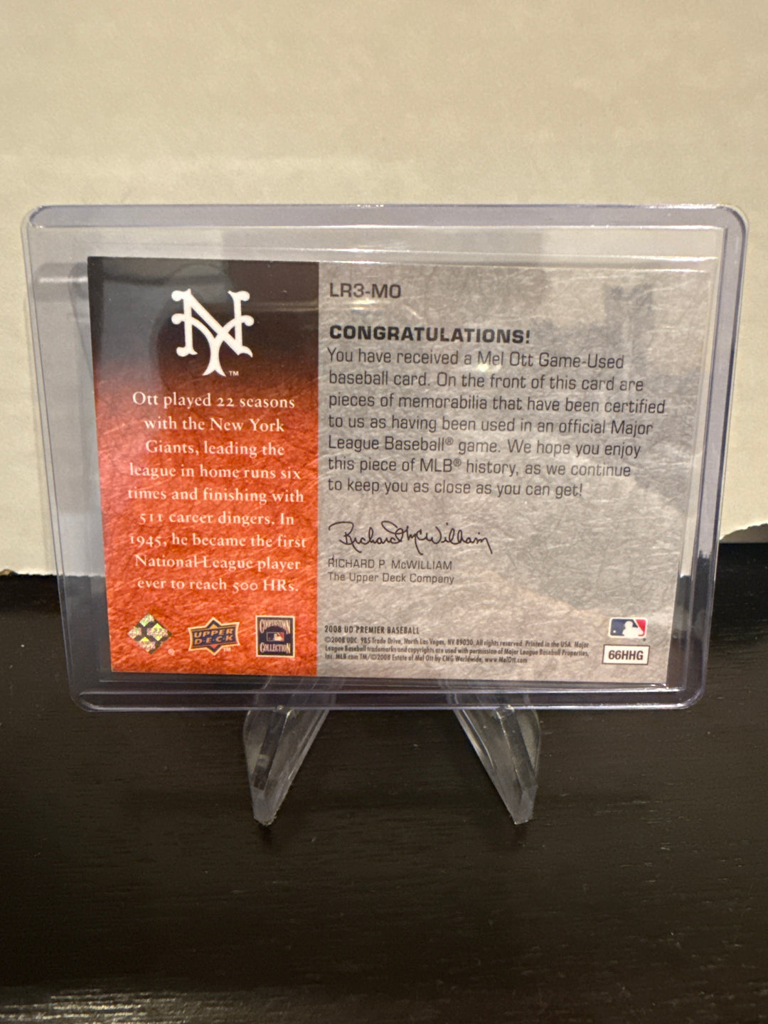 Mel Ott 2008 Upper Deck Premier Legendary Remnants Triple Bat Relic, 03/25