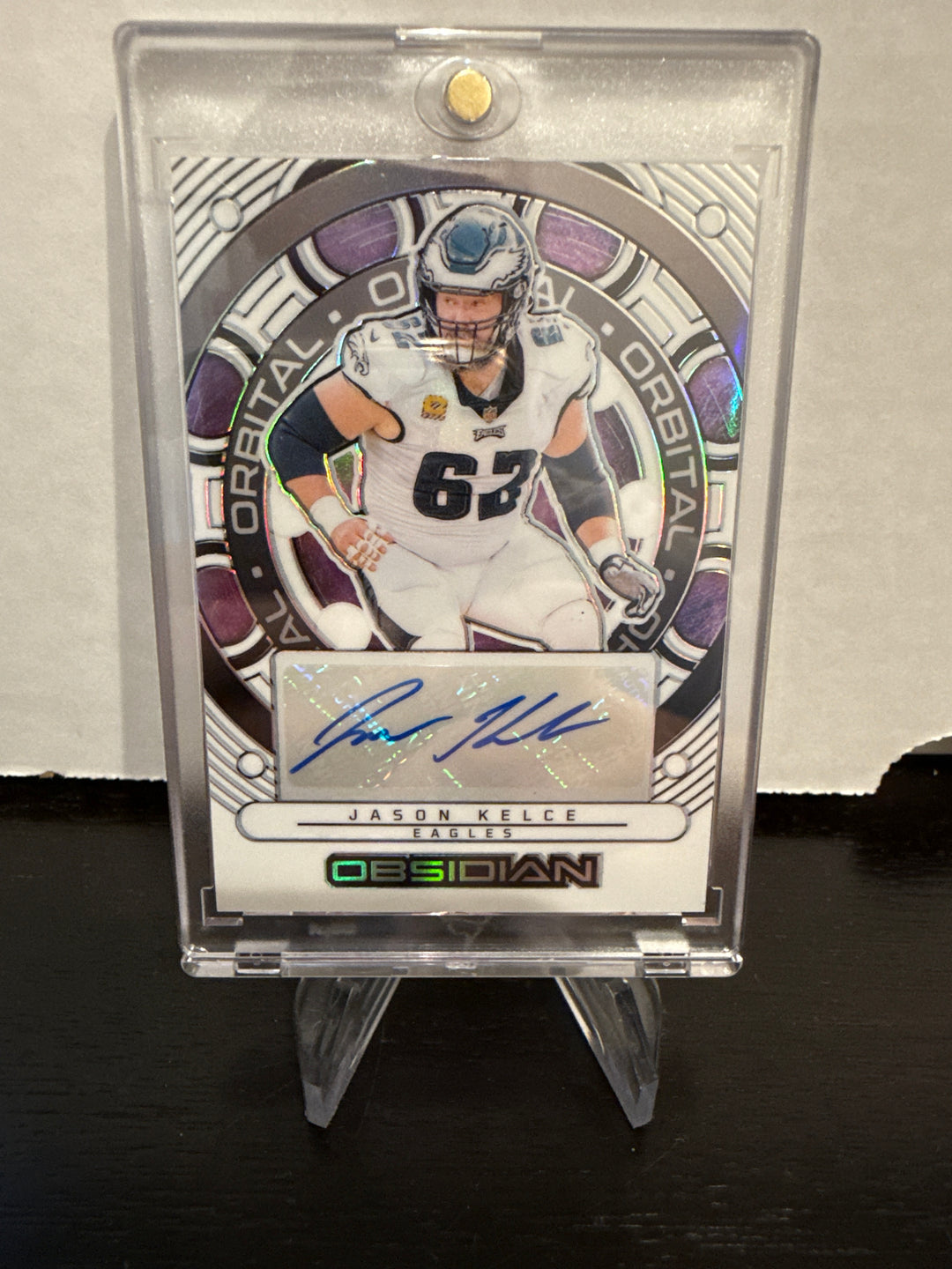 Jason Kelce 2024 Panini Obsidian White Contra SSP Orbital Auto