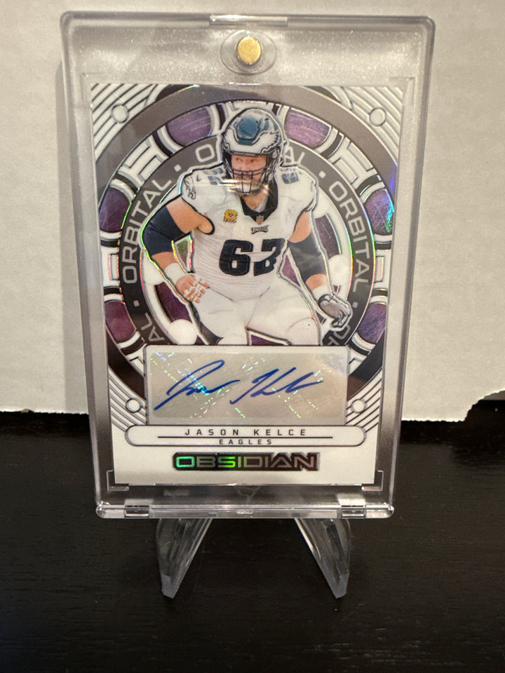 Jason Kelce 2024 Panini Obsidian White Contra SSP Orbital Auto