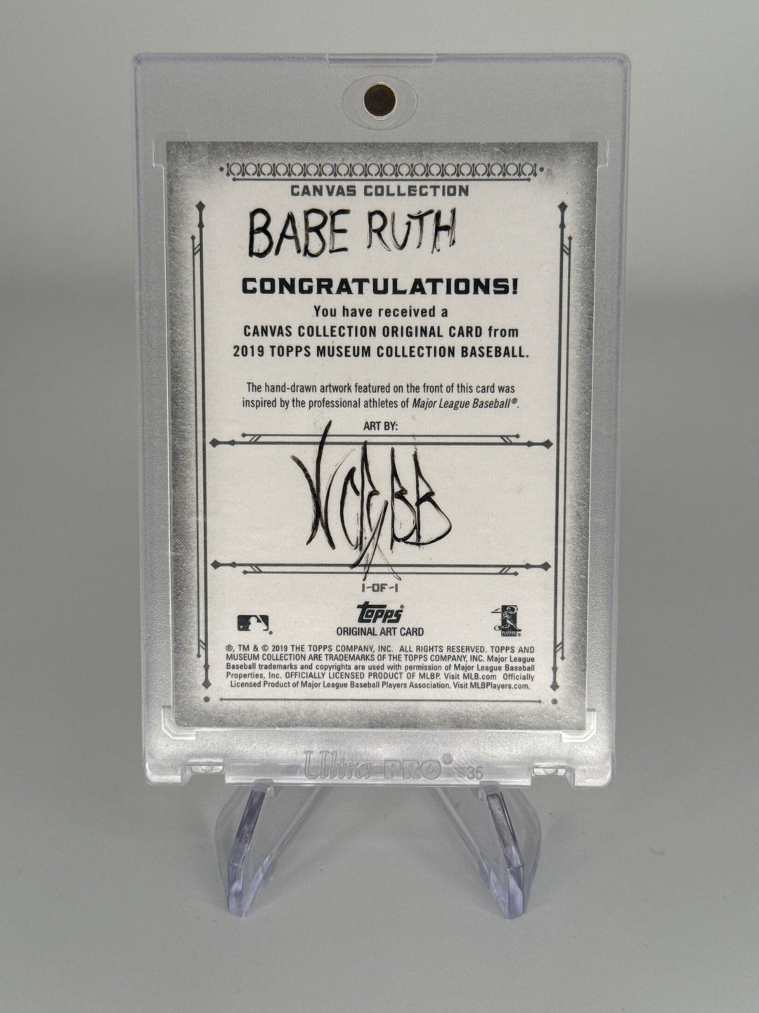 Babe Ruth 2019 Topps Museum Collection Canvas Collection 1/1 Hand Drawn Sketch Card