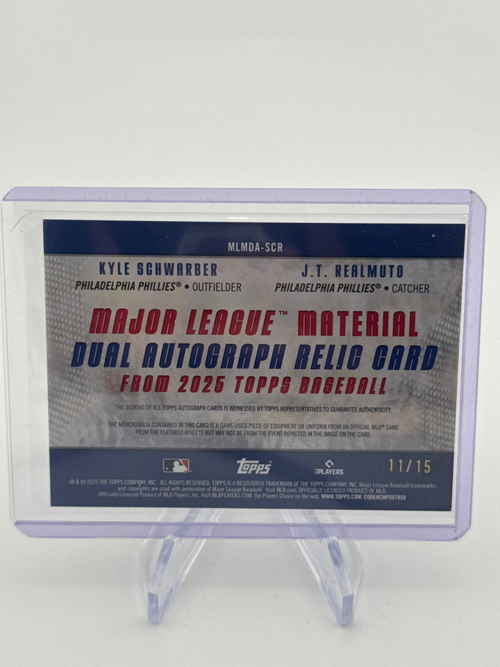Kyle Schwarber/J.T. Realmuto 2025 Topps Major League Material Dual Game Used Relic Auto, 11/15