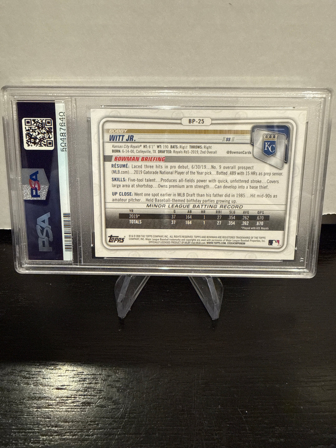 Bobby Witt Jr 2020 Bowman Paper Prospects Blue, 059/150, PSA 9 Mint