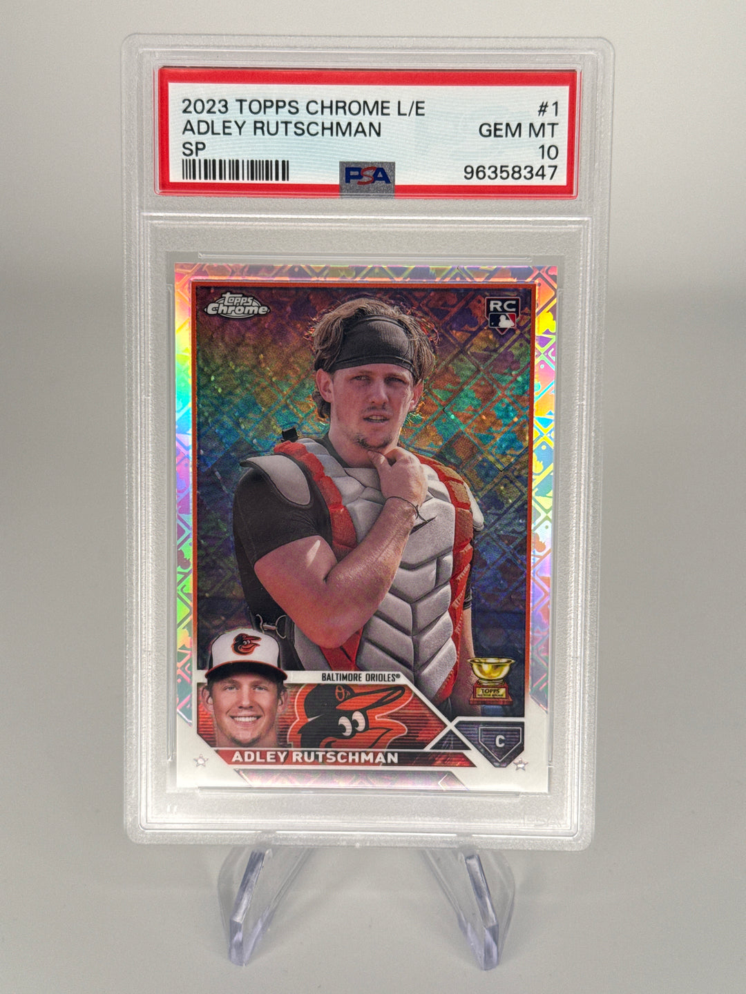 Adley Rutschman 2023 Topps Chrome Logofractor SP Rookie, PSA 10 Gem Mint