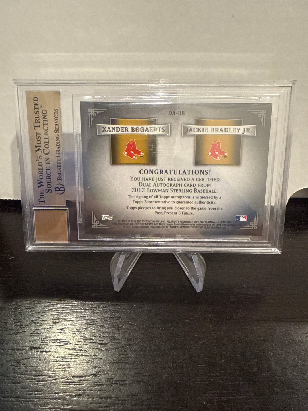 Xander Bogaerts/Jackie Bradley Jr 2012 Bowman Sterling Gold Refractor Dual Auto, 41/50, BGS 9.5 Gem Mint