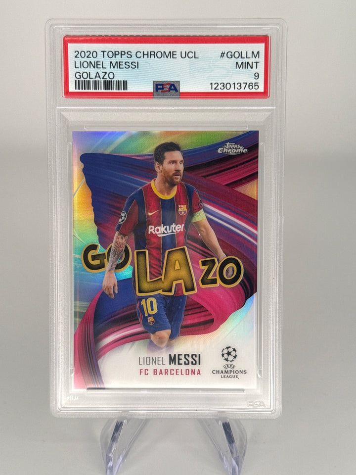 Lionel Messi 2020 Topps Chrome UEFA Champions League Golazo, PSA 9 Mint