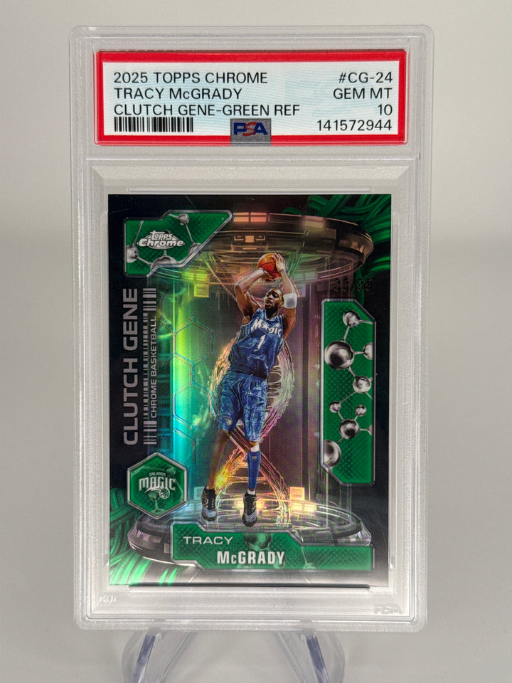 Tracy McGrady 2025 Topps Chrome Clutch Gene Green Refractor, 33/99, PSA 10 Gem Mint