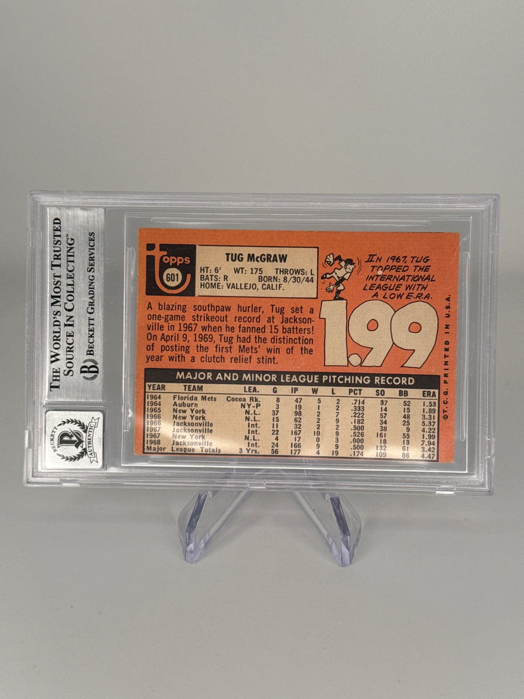 Tug McGraw 1969 Topps, BGS 10 Auto