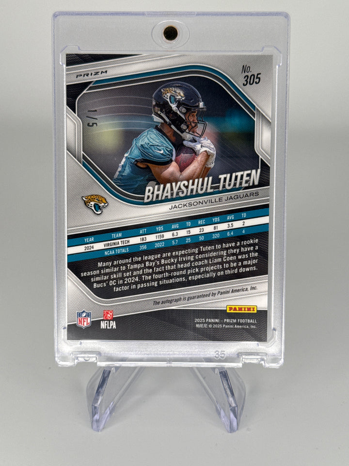 Bhayshul Tuten 2025 Panini Prizm Green Shimmer Rookie Auto, 1/5