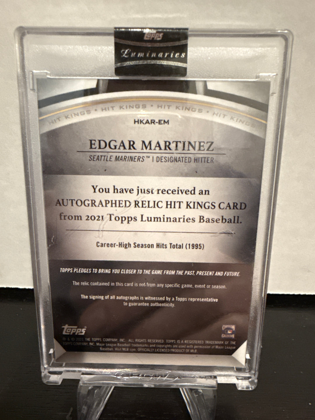 Edgar Martinez 2021 Topps Luminaries Hit Kings Auto Relic, 09/15
