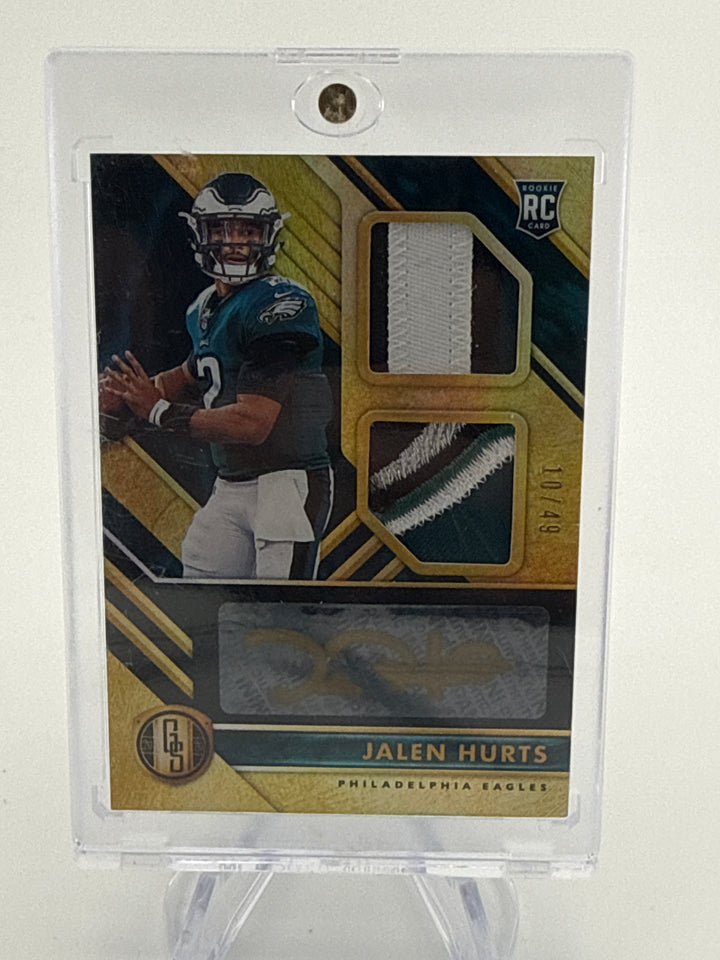 Jalen Hurts 2020 Panini Gold Standard Rookie Dual Patch Auto, 10/49