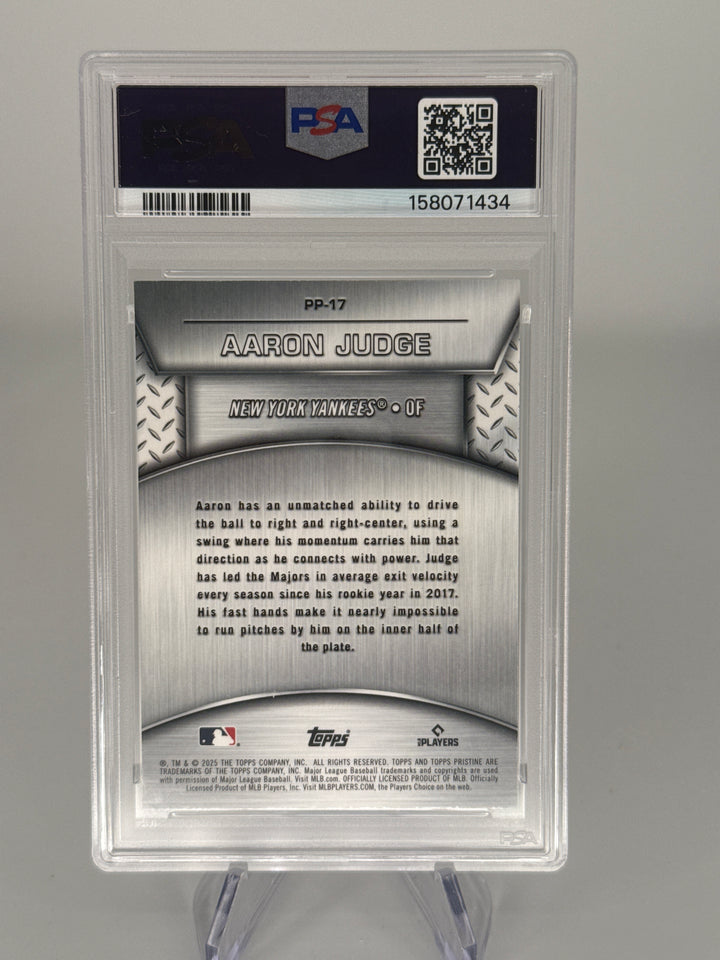 Aaron Judge 2025 Topps Pristine Plated & Polished Purple Refractor, 79/99, PSA 10 Gem Mint