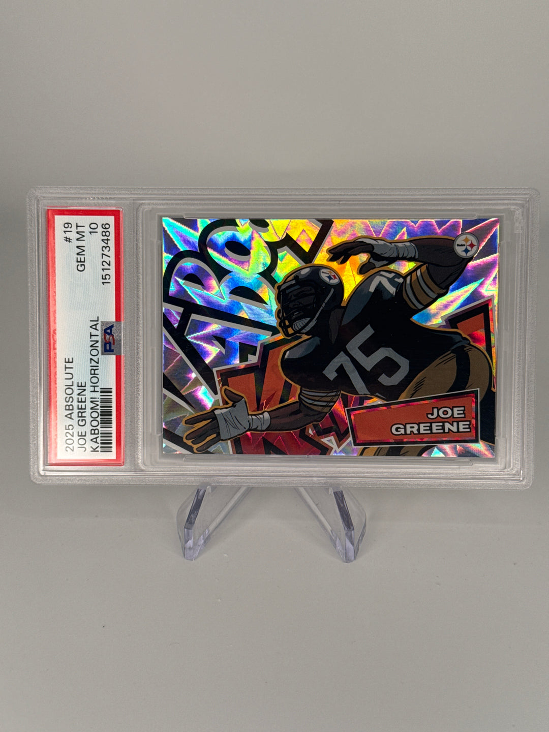 Joe Greene 2025 Panini Absolute KABOOM! Horizontal SSP Case Hit, PSA 10 Gem Mint