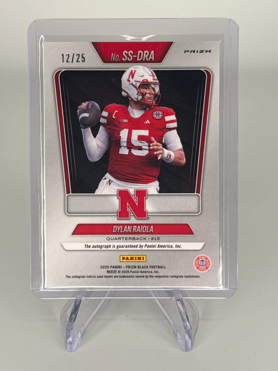 Dylan Raiola 2025 Panini Prizm Black NIL Mojo Auto, 12/25