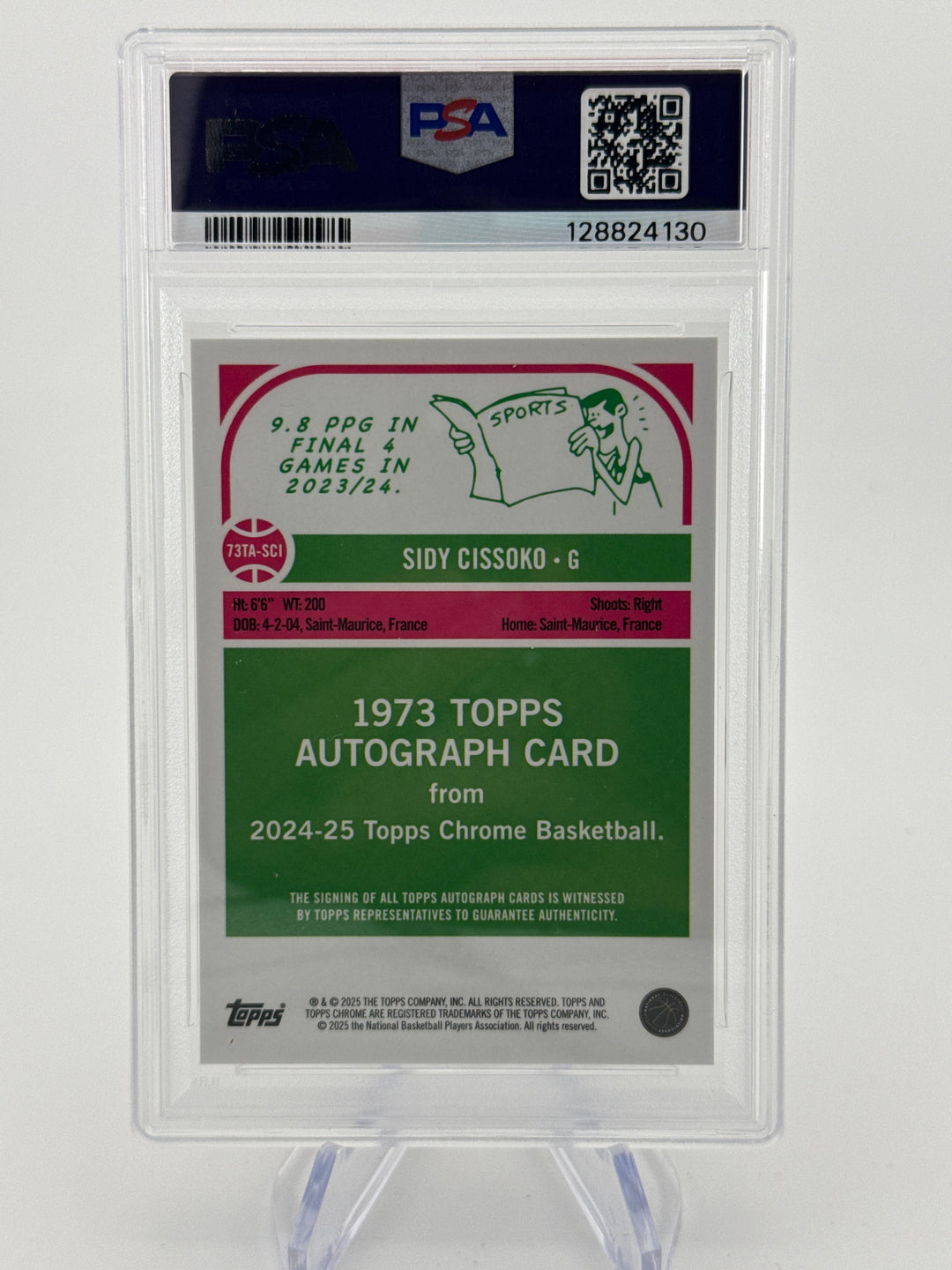 Sidy Cissoko 2024 Topps Chrome 1973 Topps Gold Geometric Auto, 23/50, PSA 10 Gem Mint