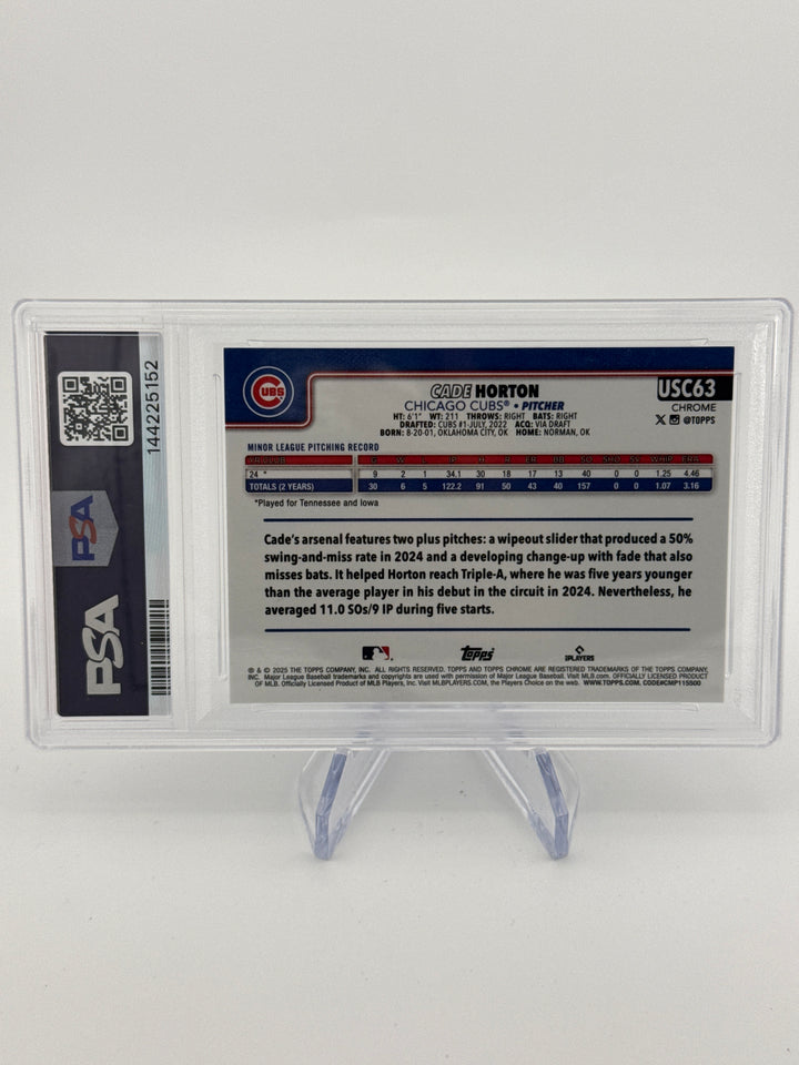 Cade Horton 2025 Topps Chrome Update Blue Raywave Rookie, 086/150, PSA 10 Gem Mint