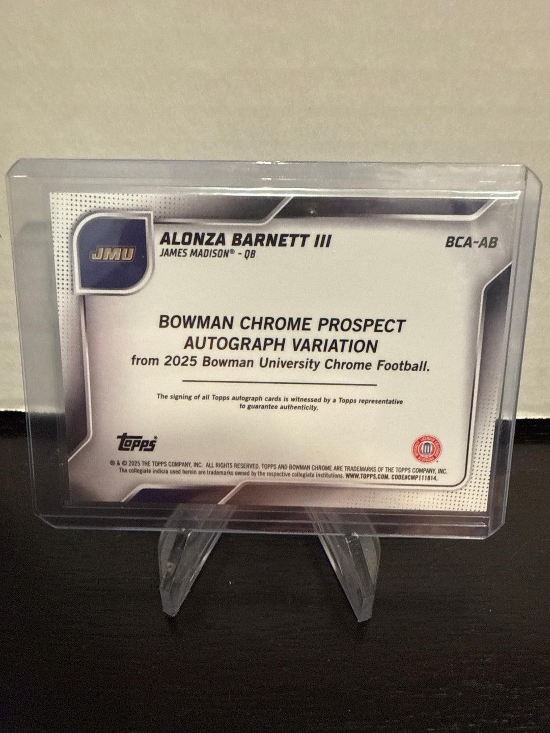 Alonza Barnett 2025 Bowman University Chrome 1st Prospect Purple Refractor Auto, 51/75