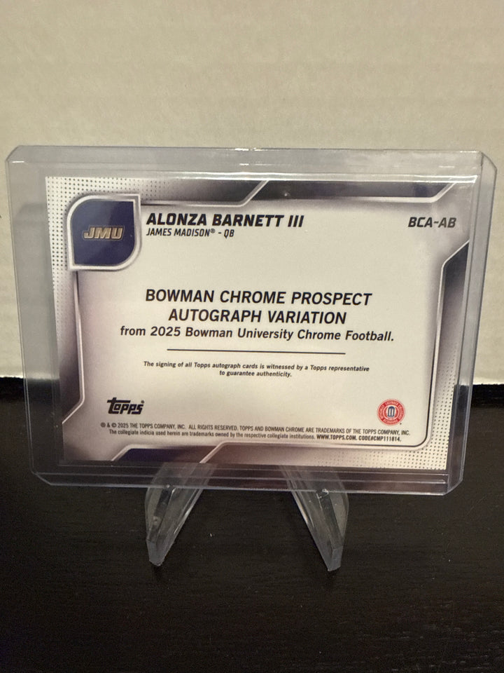 Alonza Barnett 2025 Bowman University Chrome 1st Prospect Purple Refractor Auto, 51/75