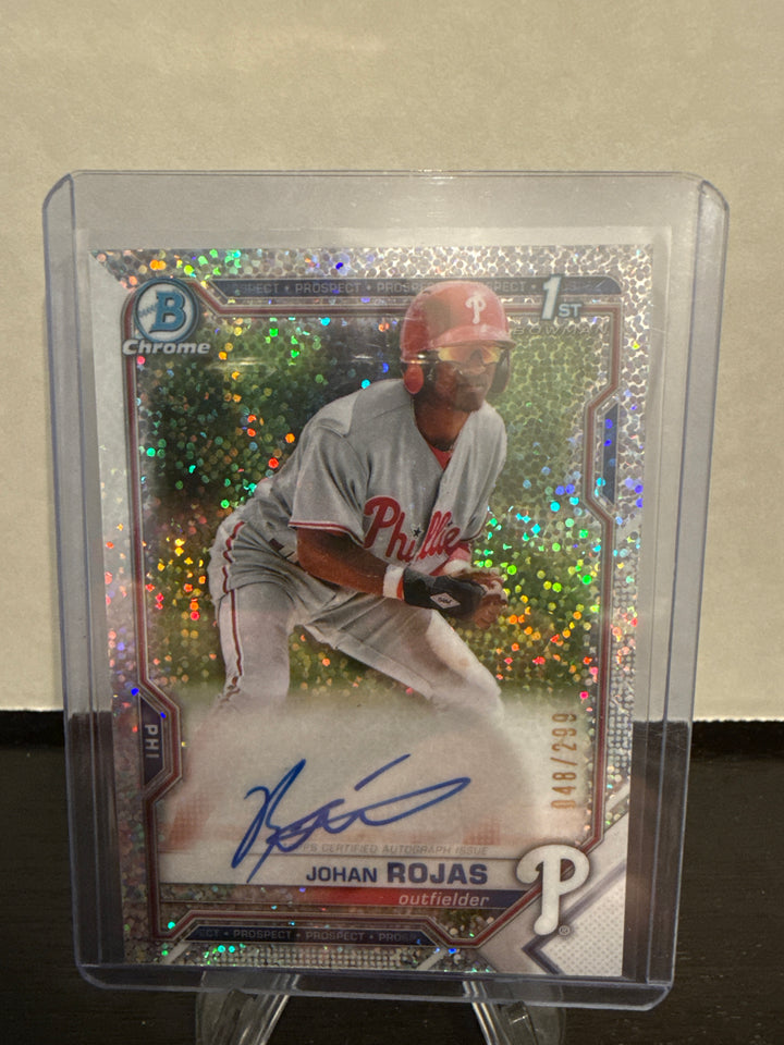 Johan Rojas 2021 Bowman Chrome 1st Speckle Refractor Auto, 048/299