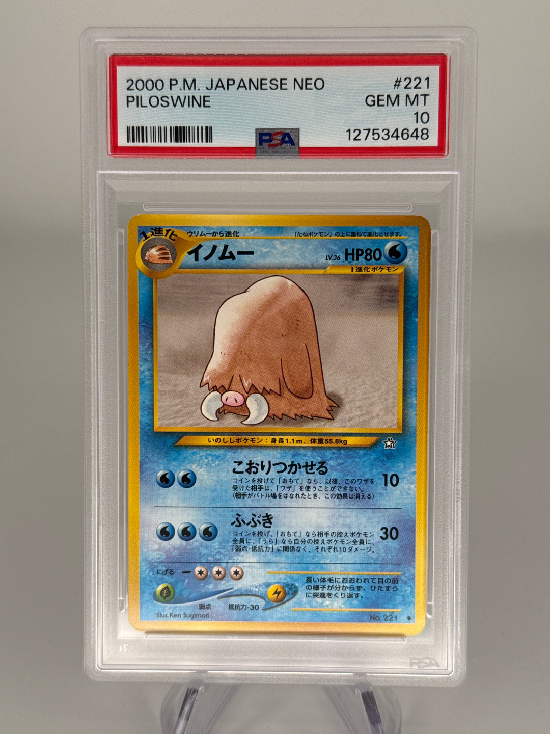 Pokemon TCG 2000 Japanese Piloswine Neo, 221, PSA 10 Gem Mint