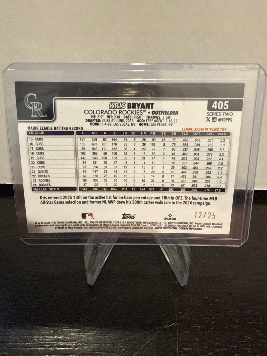 Kris Bryant 2025 Topps Series Two Wood, 12/25