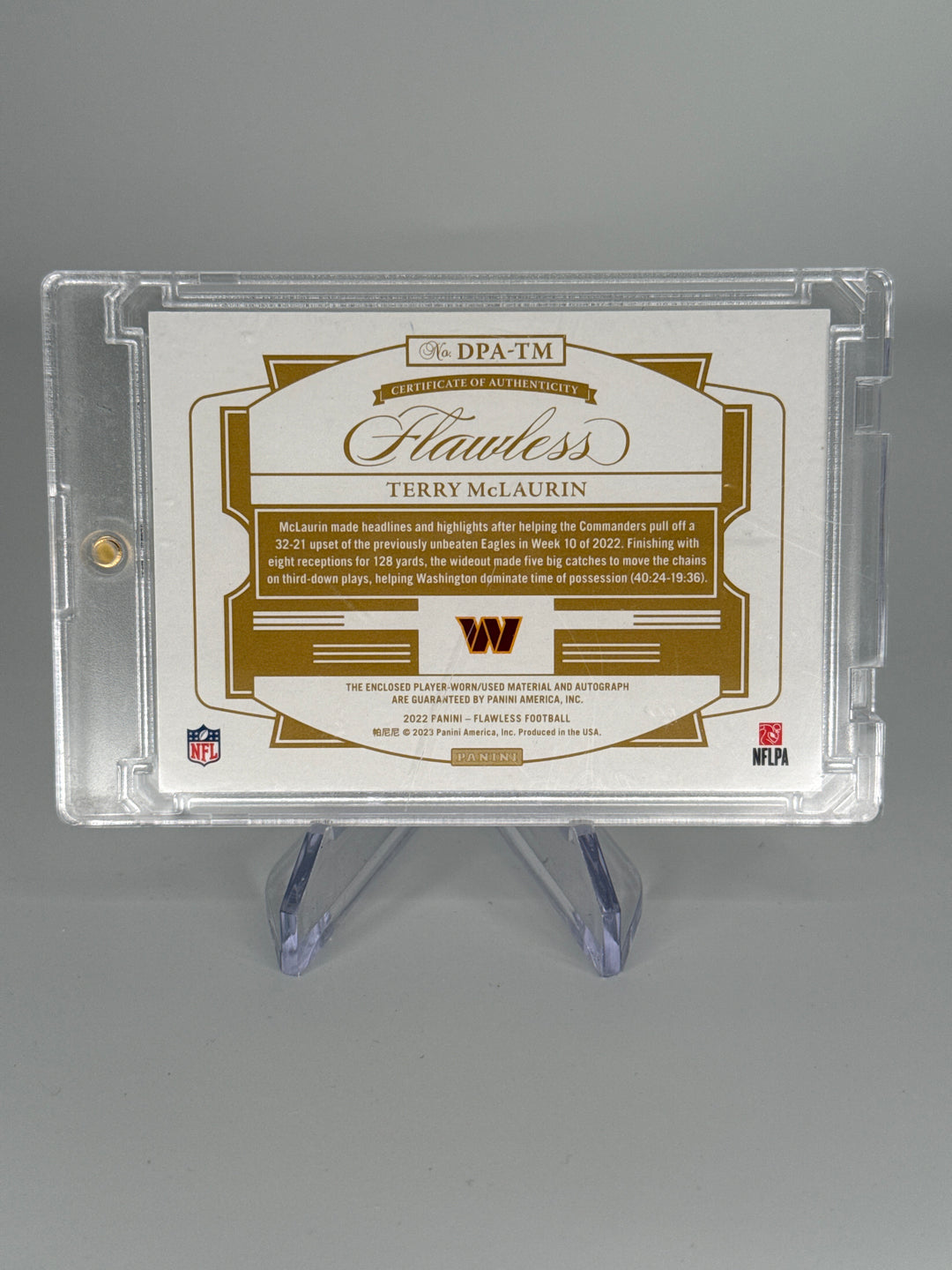 Terry McLaurin 2022 Panini Flawless Emerald Dual Patch Auto, 4/5