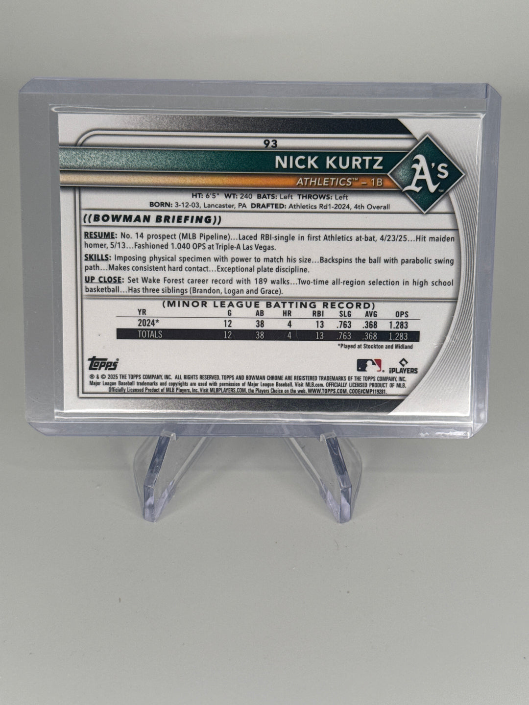 Nick Kurtz 2025 Bowman Chrome Red Rookie Redemption Refractor