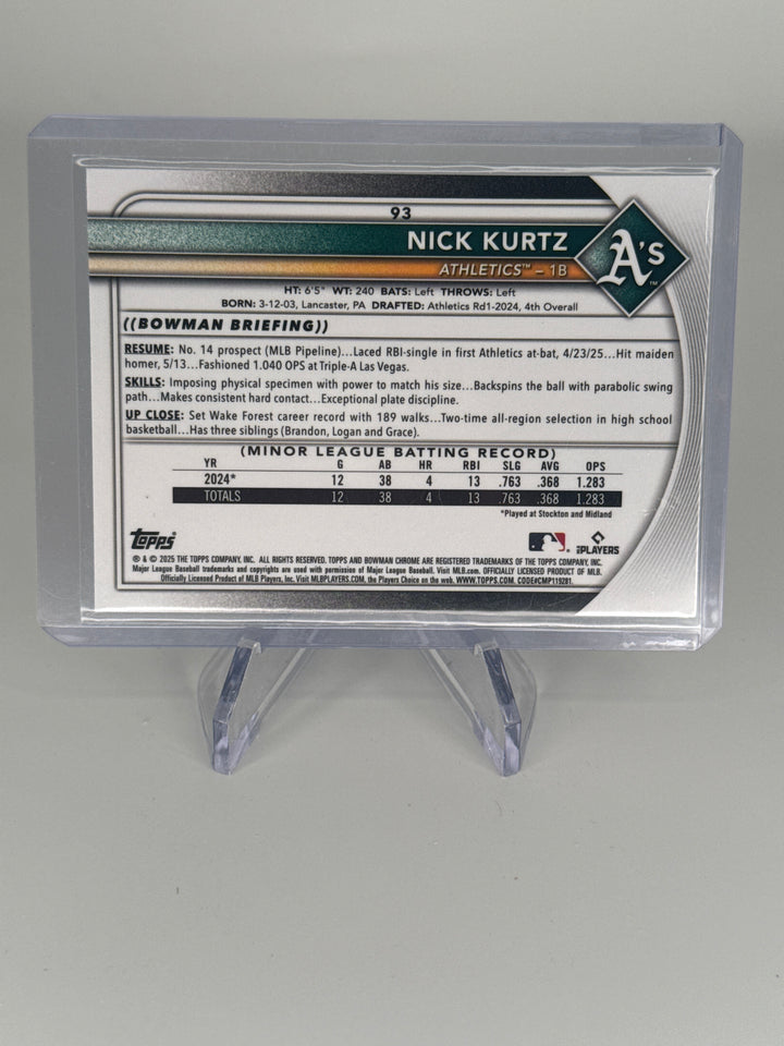Nick Kurtz 2025 Bowman Chrome Red Rookie Redemption Refractor