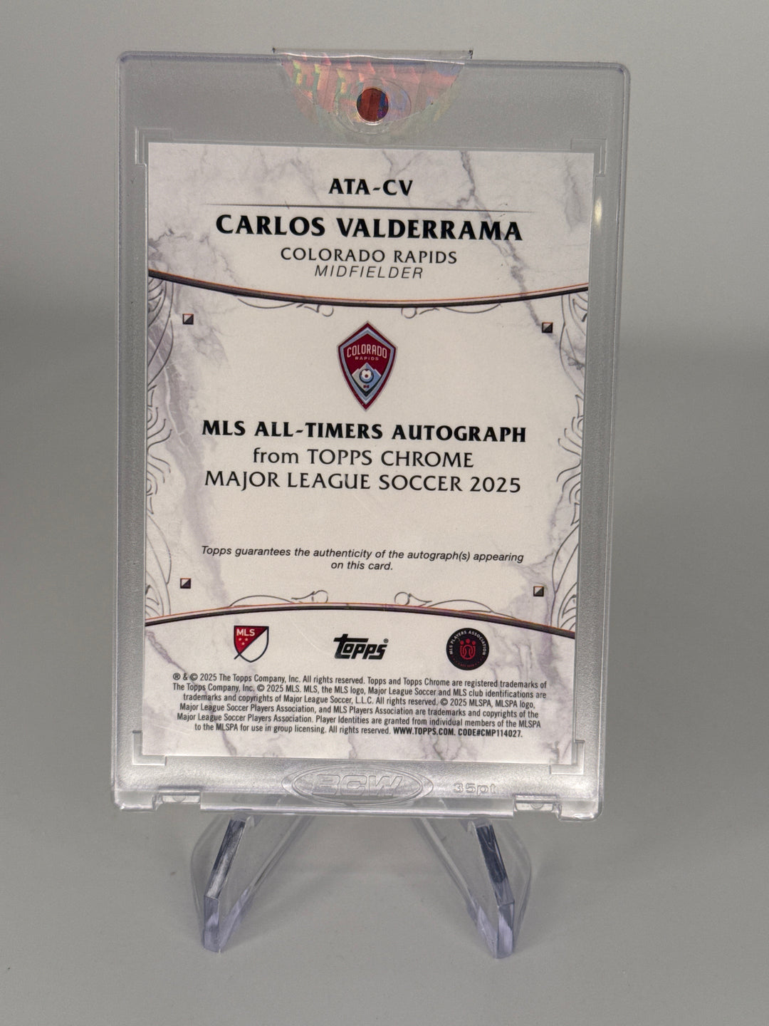 Carlos Valderrama 2025 Topps Chrome MLS All Timers Gold Speckle Refractor Auto, 04/50