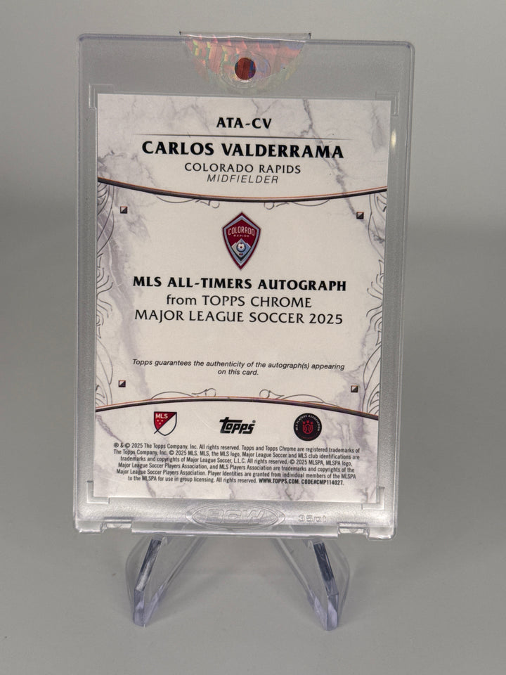 Carlos Valderrama 2025 Topps Chrome MLS All Timers Gold Speckle Refractor Auto, 04/50