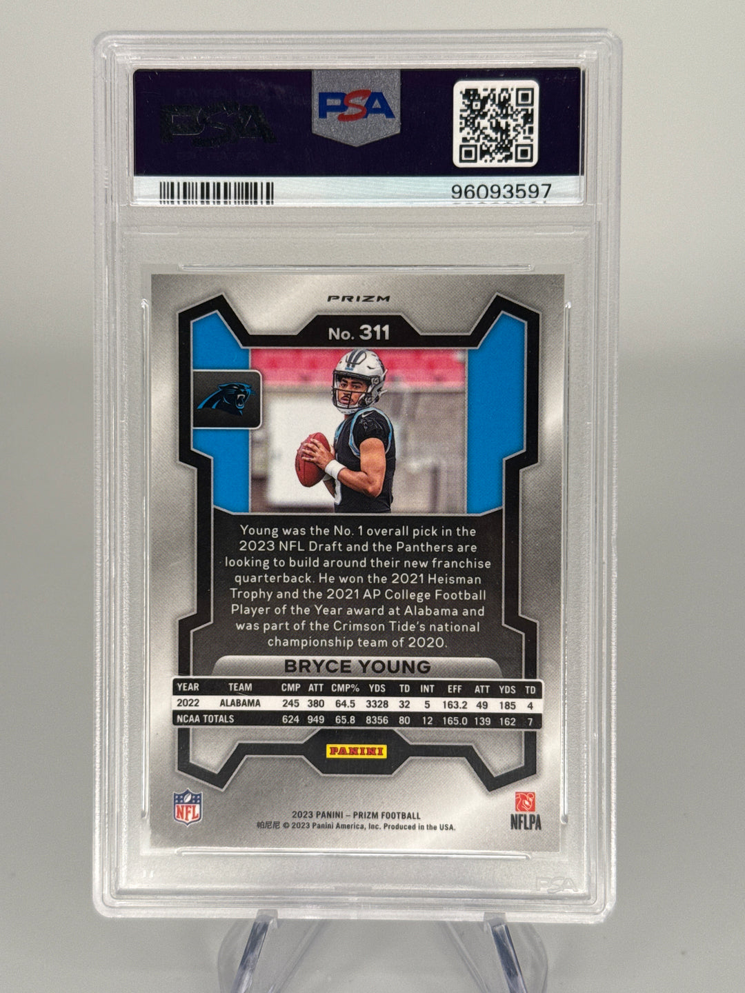 Bryce Young 2023 Panini Prizm Silver Prizm Rookie, PSA 10 Gem Mint