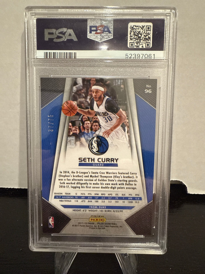 Seth Curry 2017 Panini Prizm Purple Prizm, 37/75, PSA 10 Gem Mint