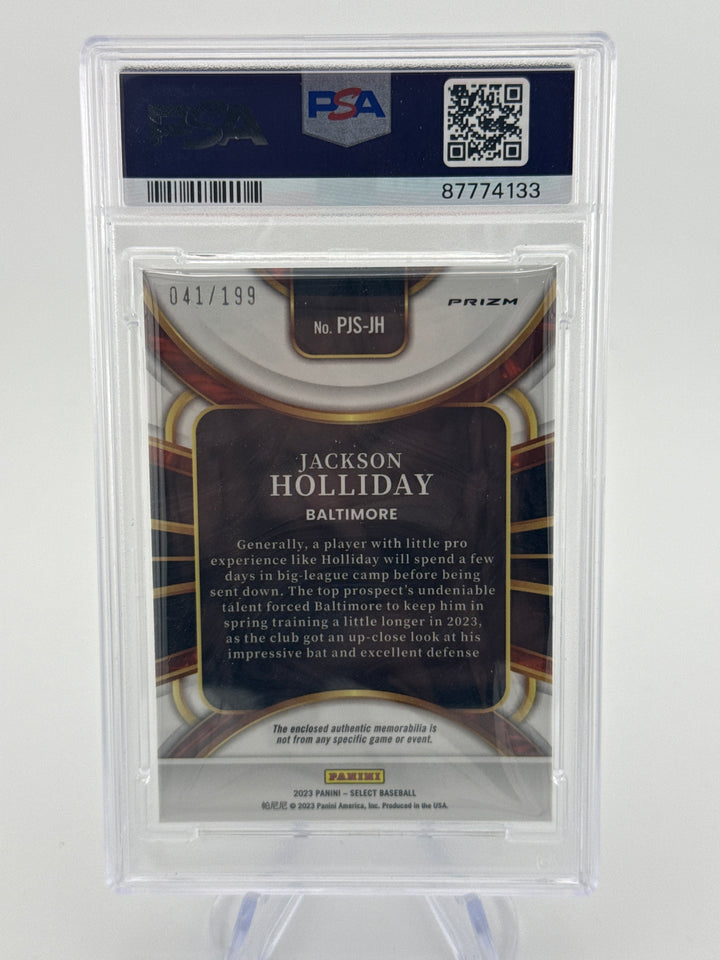 Jackson Holliday 2023 Panini Select Rookie Jumbo Swatch PSA Authentic Auto, 041/199