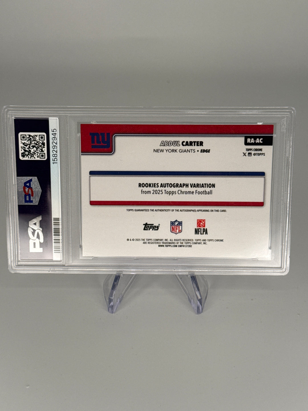 Abdul Carter 2025 Topps Chrome Purple Geometric Refractor Rookie Auto, 20/75, PSA 10 Gem Mint