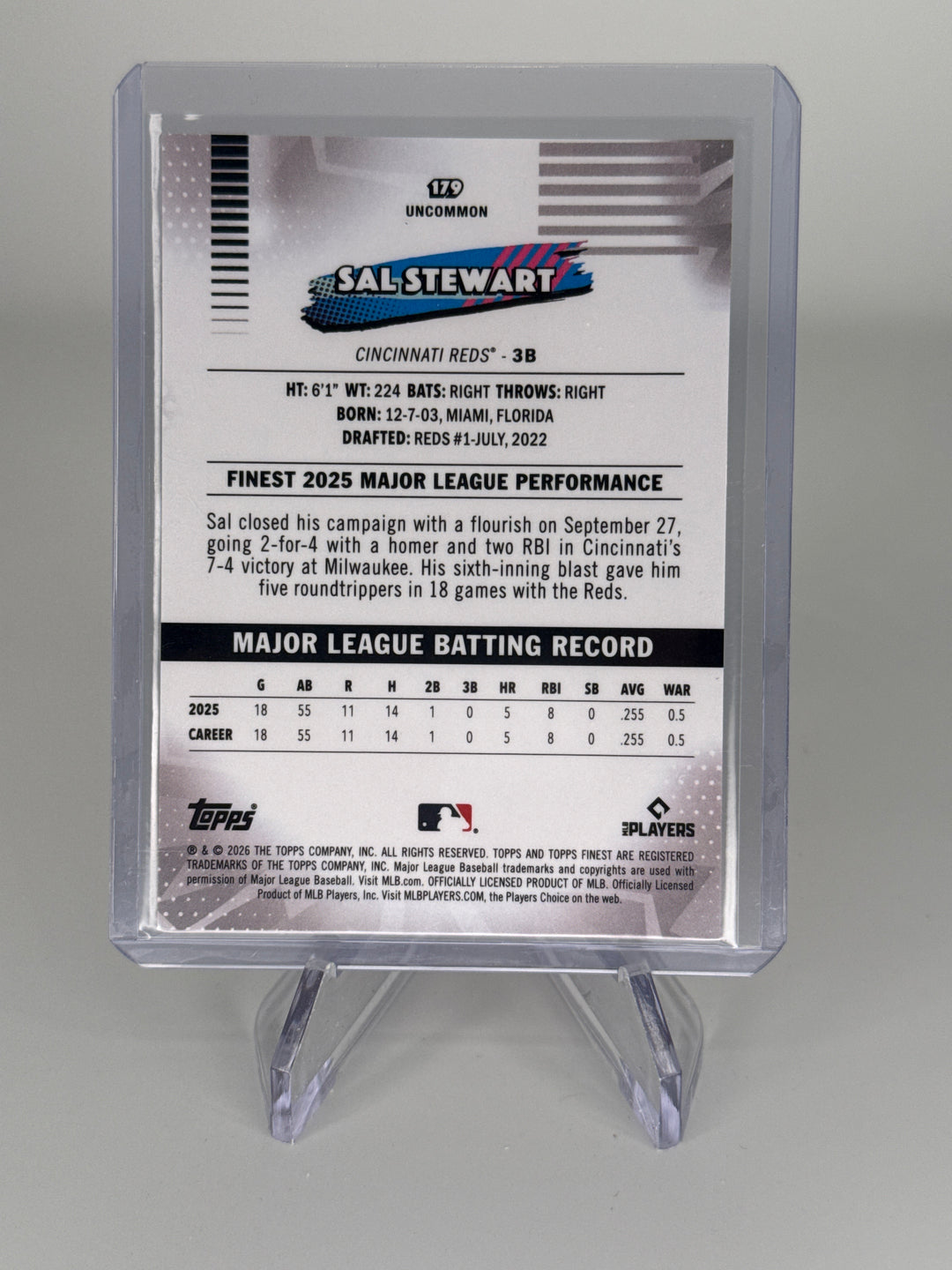 Sal Stewart 2026 Topps Finest Gold Refractor Rookie, 08/50