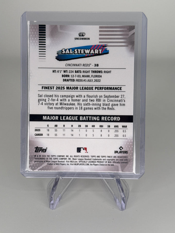 Sal Stewart 2026 Topps Finest Gold Refractor Rookie, 08/50