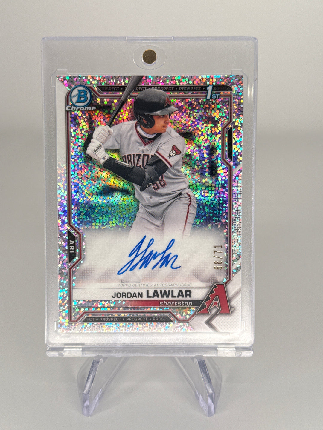 Jordan Lawlar 2021 Bowman Chrome Draft Sparkle Refractor 1st Auto, 68/71