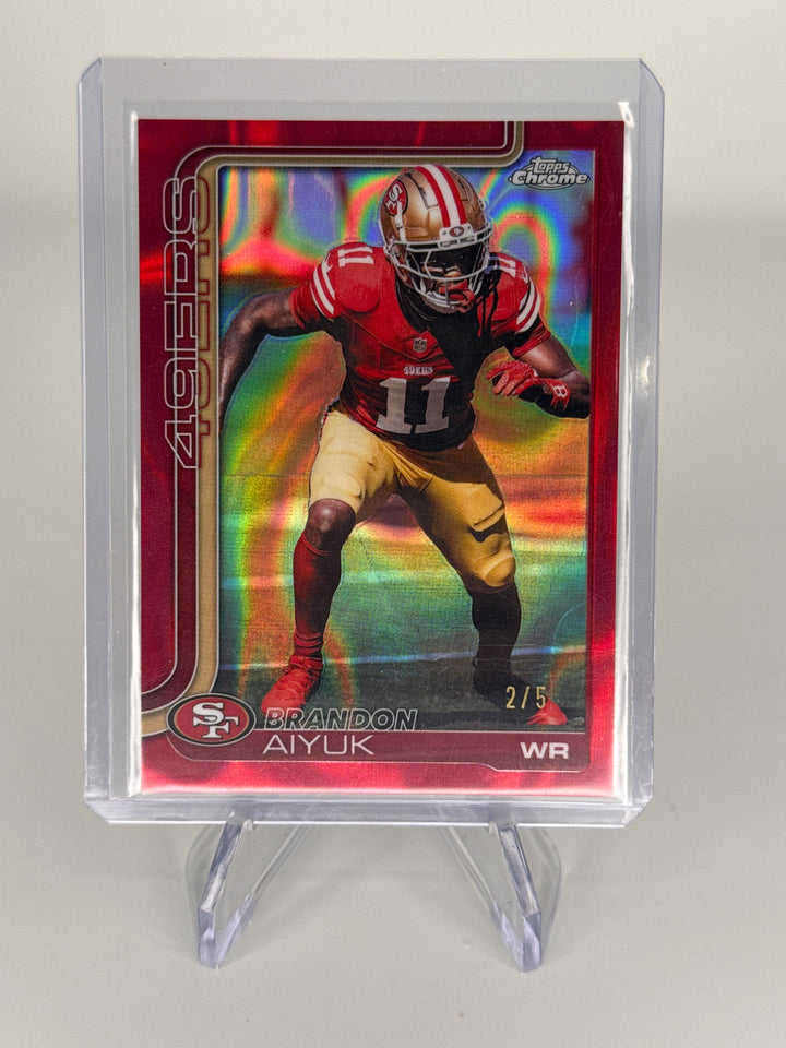 Brandon Aiyuk 2025 Topps Chrome Red Wave Refractor, 2/5
